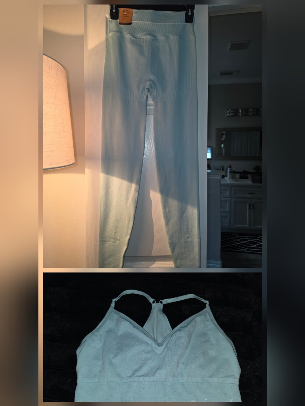 Pink By Victoria Secret Light Blue Ribbed High-Waist Leggings And Sports Bra Set